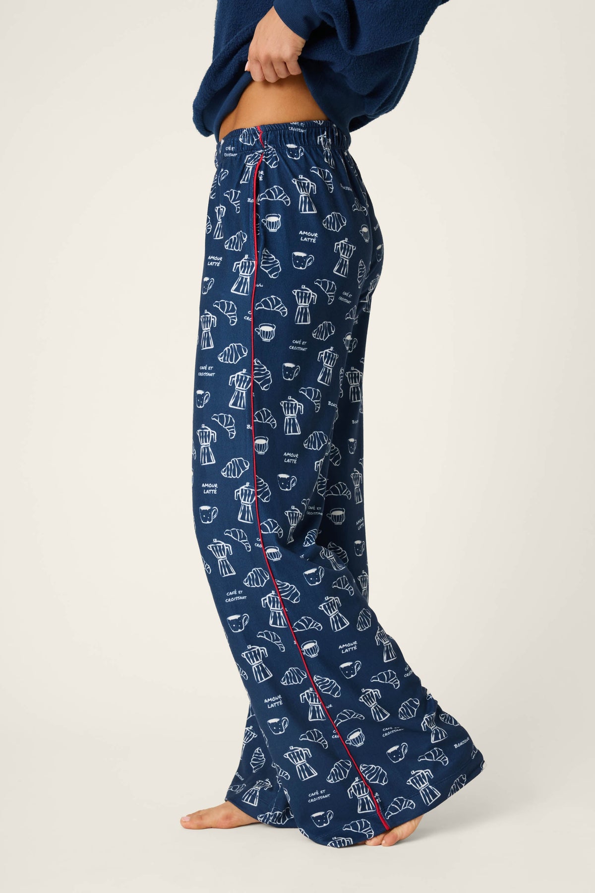 Bonjour Babe French Breakfast Print Pajama Pants - DEEP NAVY