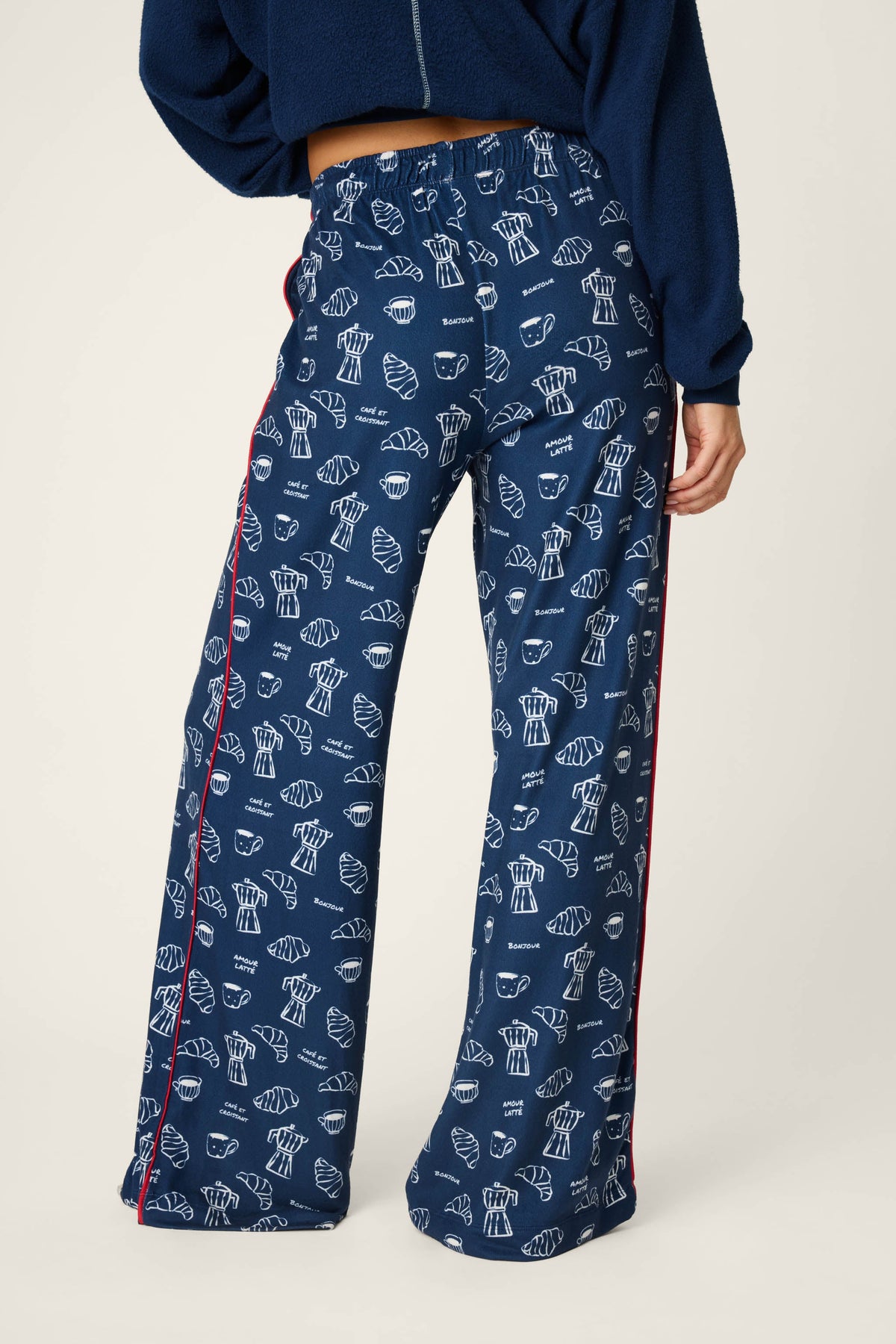 Bonjour Babe French Breakfast Print Pajama Pants - DEEP NAVY