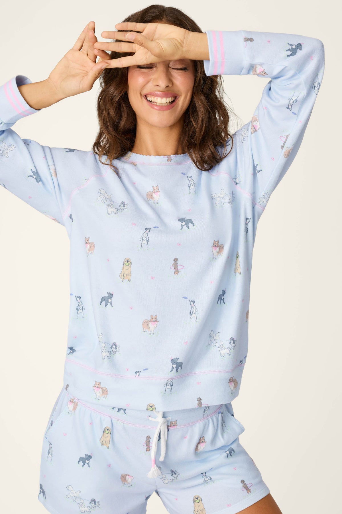 Bark Park Fetch & Frolic Long Sleeve Top - BLUE ICE