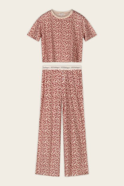Boyfriend Boxer Leopard Print Short Sleeve & Pants PJ Set - DARK WINE