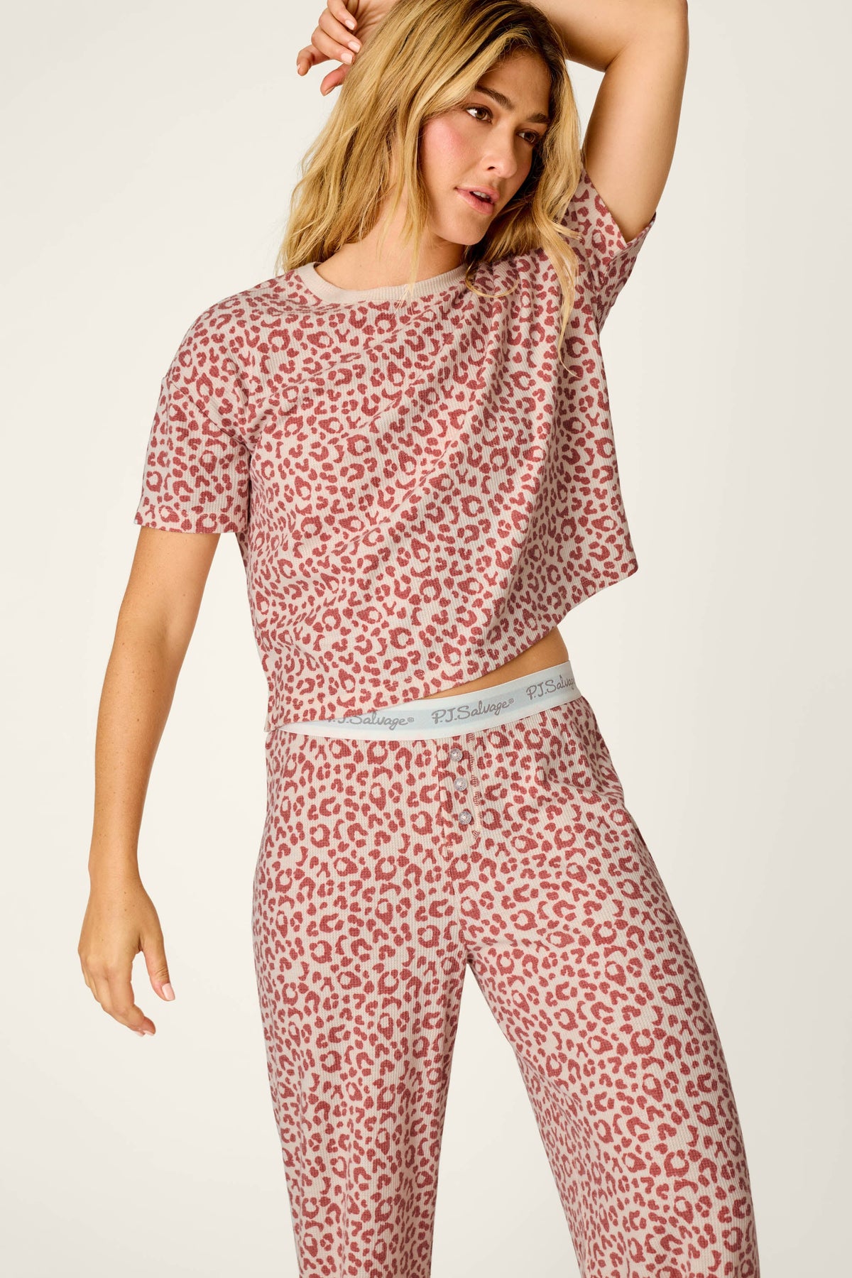 Boyfriend Boxer Leopard Print Short Sleeve & Pants PJ Set - DARK WINE