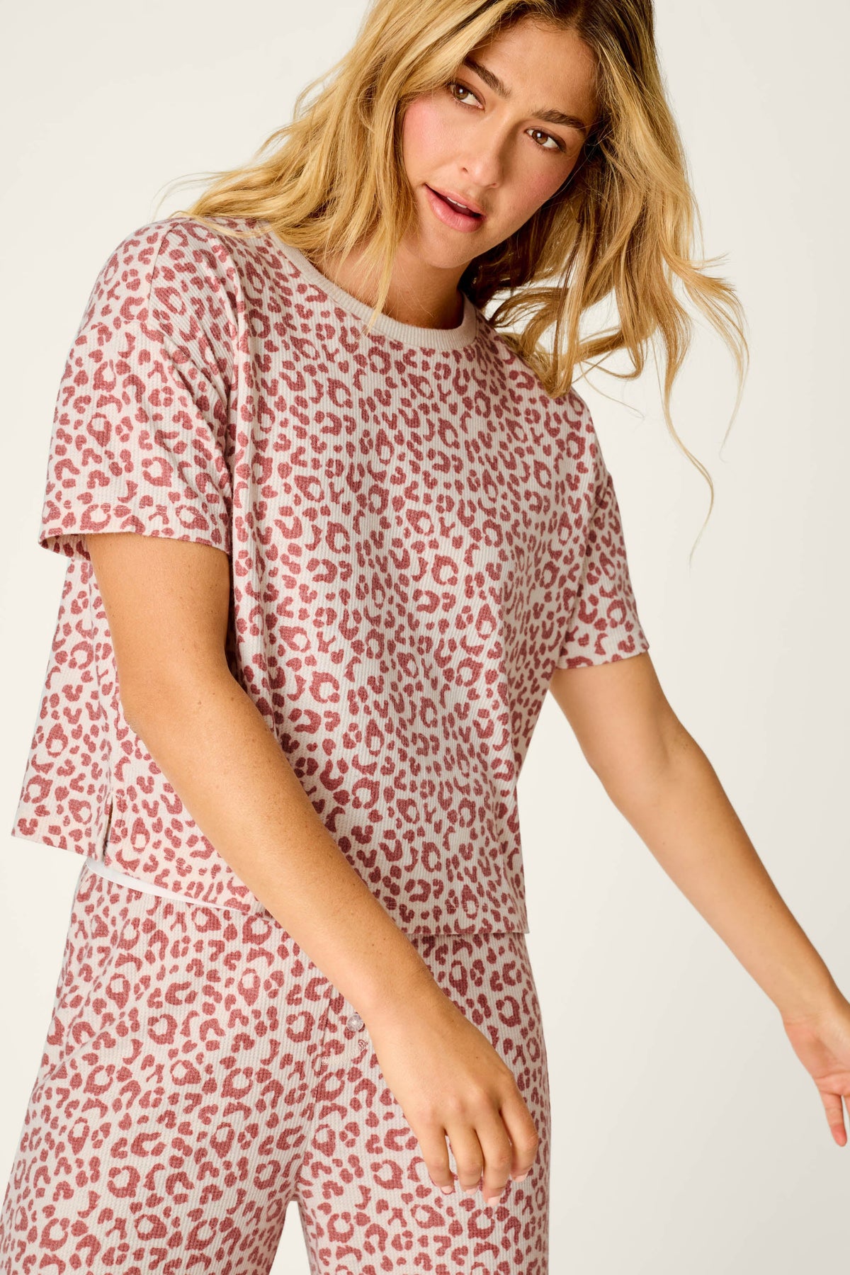 Boyfriend Boxer Leopard Print Short Sleeve & Pants PJ Set - DARK WINE