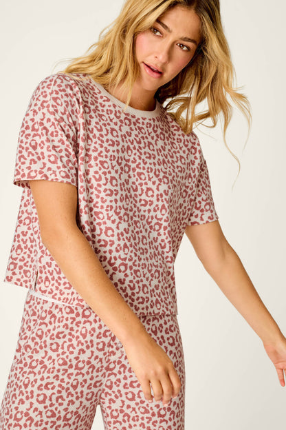 Boyfriend Boxer Leopard Print Short Sleeve & Pants PJ Set - DARK WINE