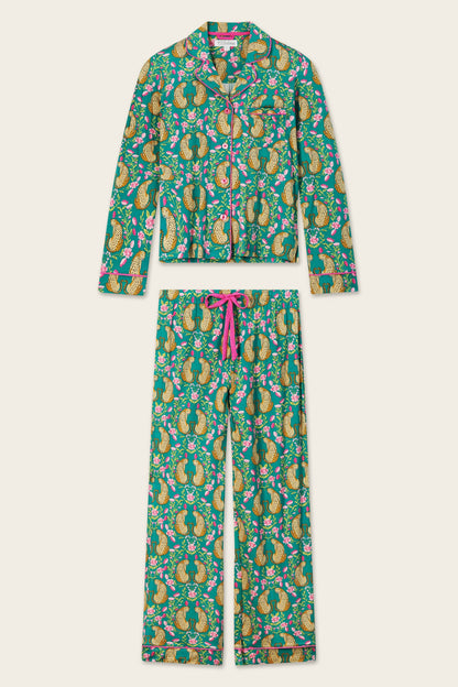 Cheetah Bonita Dreams Cheetah Print Long Sleeve PJ Set - TEAL BLUE