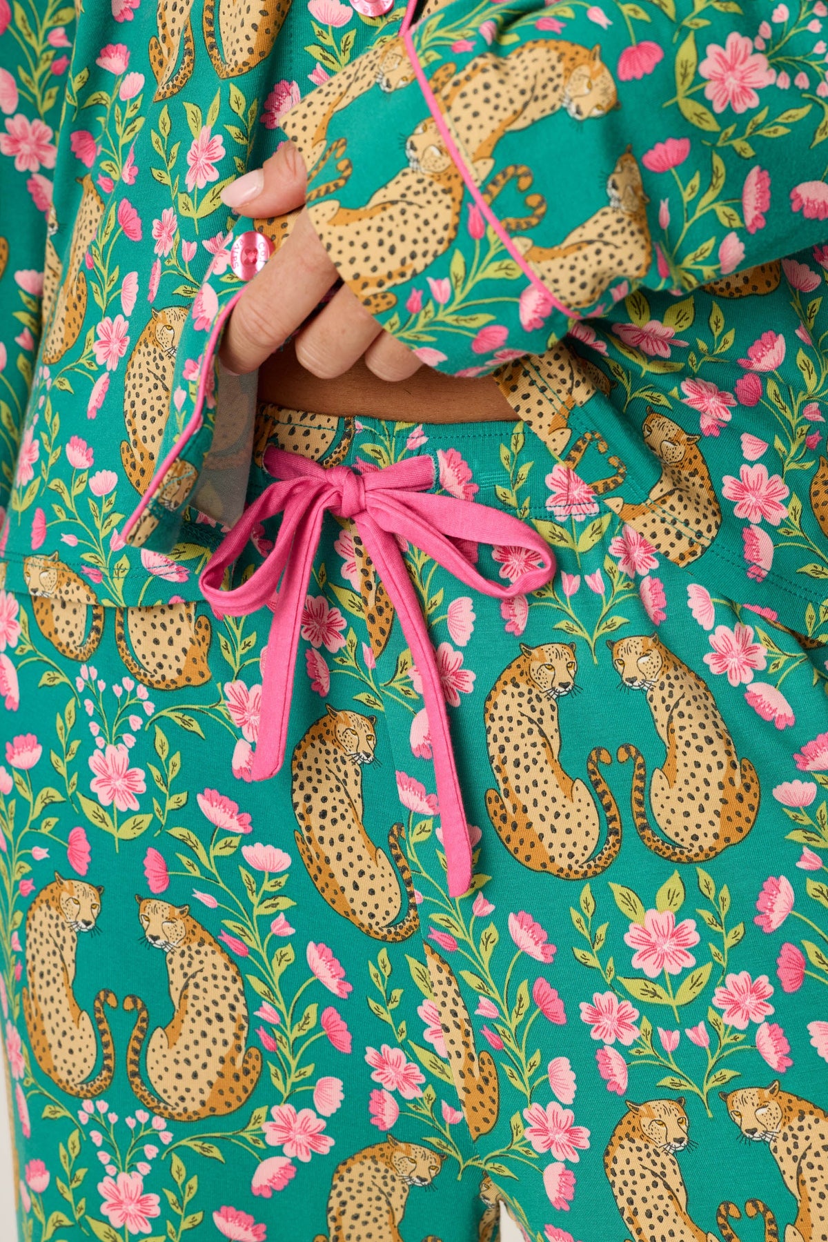Cheetah Bonita Dreams Cheetah Print Long Sleeve PJ Set - TEAL BLUE