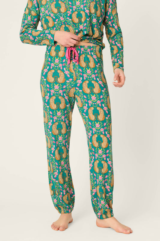 Cheetah Bonita Dreams Cheetah Print Pajama Joggers - TEAL BLUE