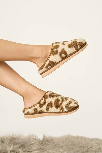 Cheetah Bonita Dreams Cheetah Print Fleece Slippers - PORCINI