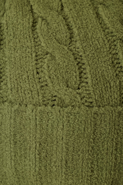 Cozy Chenille Cable Knit Olivine Beanie with Pompom - OLIVINE