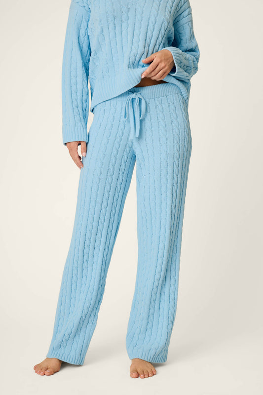Cozy Chenille Cable Knit Cloud Blue Lounge Pants - CLOUD BLUE
