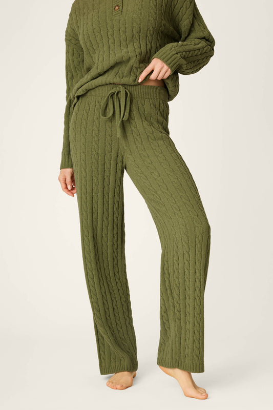 Cozy Chenille Cable Knit Olivine Lounge Pants - OLIVINE