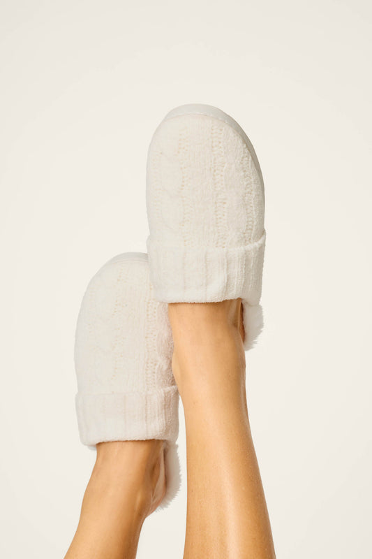 Cozy Chenille Cable Knit Ivory Slippers - IVORY