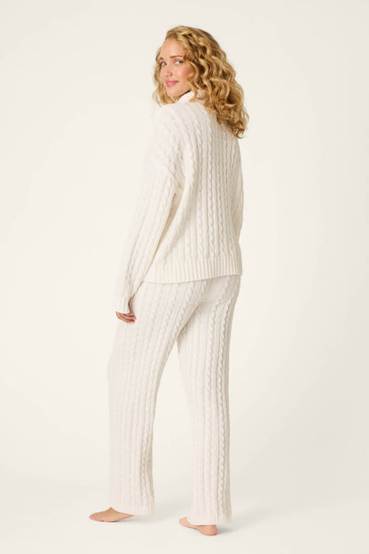 Cozy Chenille Cable Knit Ivory Lounge Set - IVORY