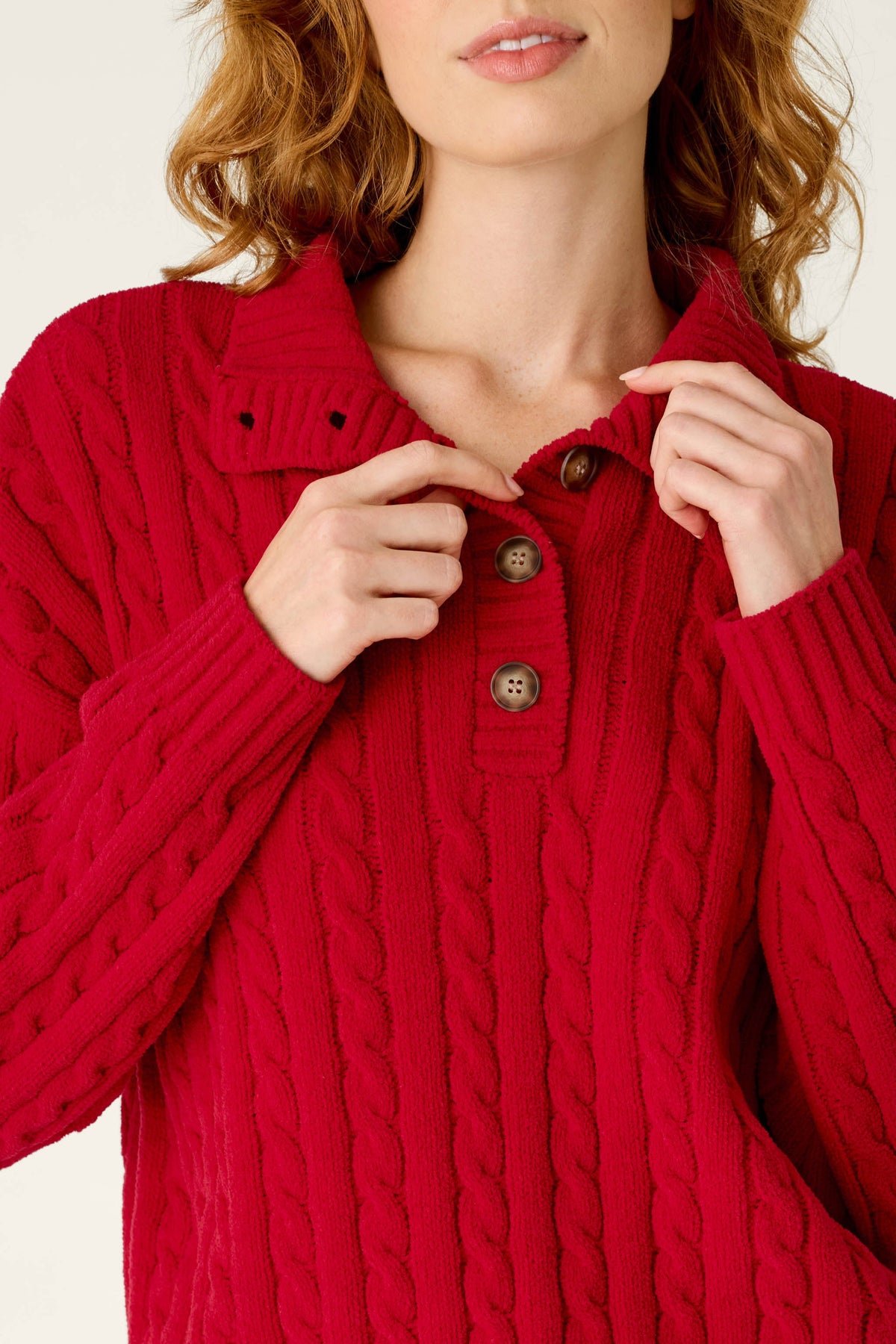 Cozy Chenille Cable Knit Red Lounge Set - JESTER RED