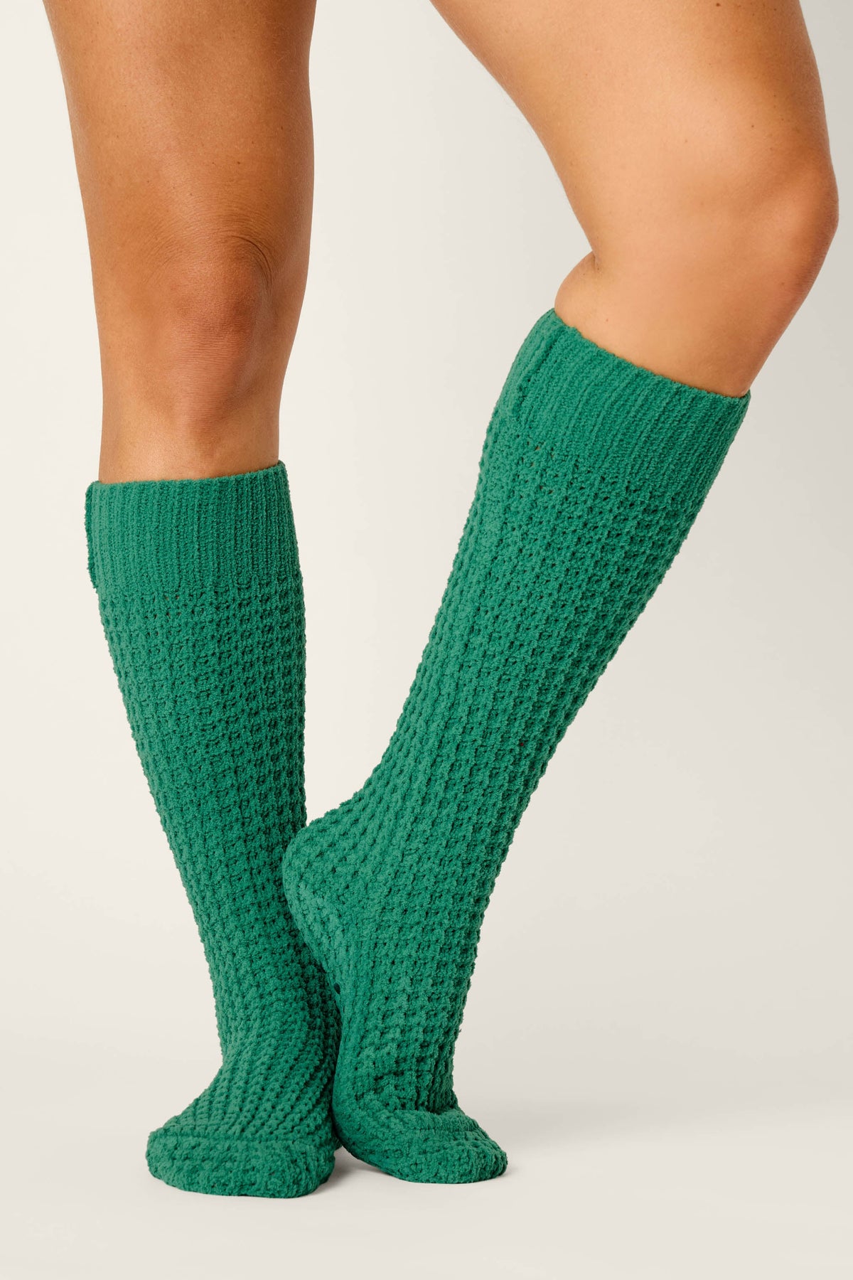 Cozy Chenille Waffle Green Mid-Calf Socks - BLUE GREEN