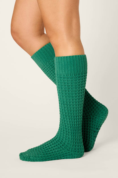 Cozy Chenille Waffle Green Mid-Calf Socks - BLUE GREEN