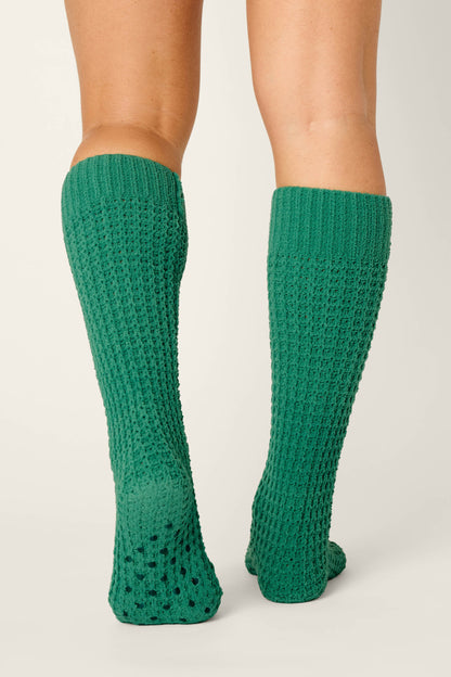 Cozy Chenille Waffle Green Mid-Calf Socks - BLUE GREEN