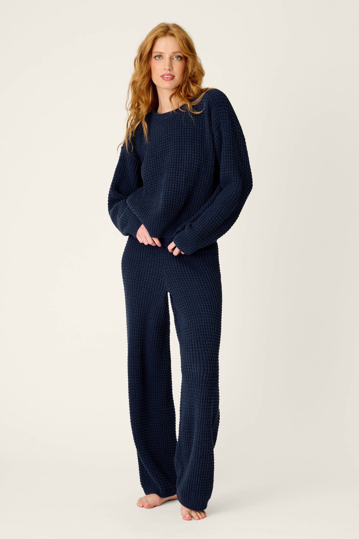 Cozy Chenille Waffle Deep Navy Sweater - DEEP NAVY