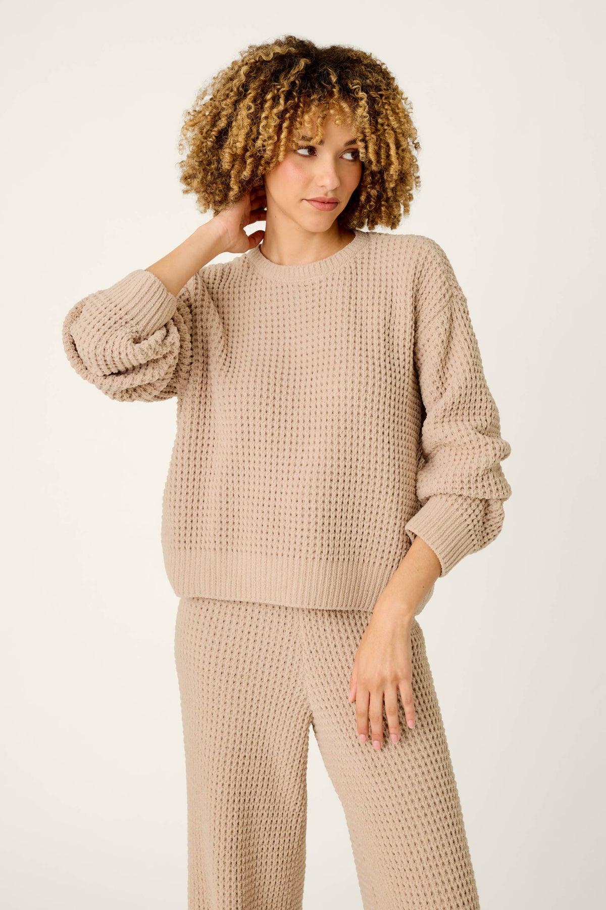 Cozy Chenille Waffle Smoky Beige Sweater - SMOKE GRAY