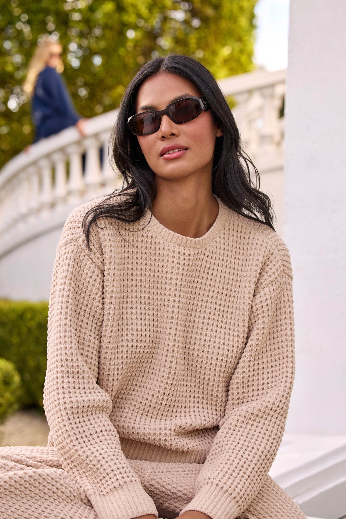 Cozy Chenille Waffle Smoky Beige Sweater - SMOKE GRAY