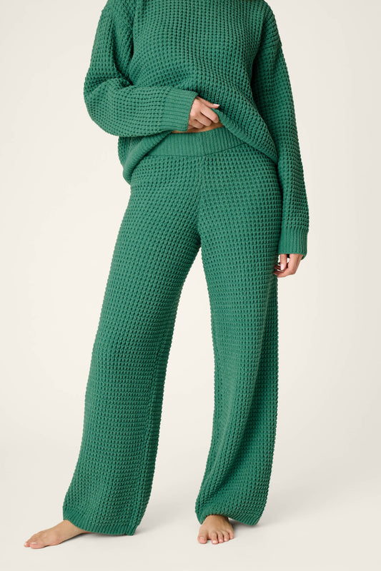 Cozy Chenille Waffle Green Lounge Pants - BLUE GREEN