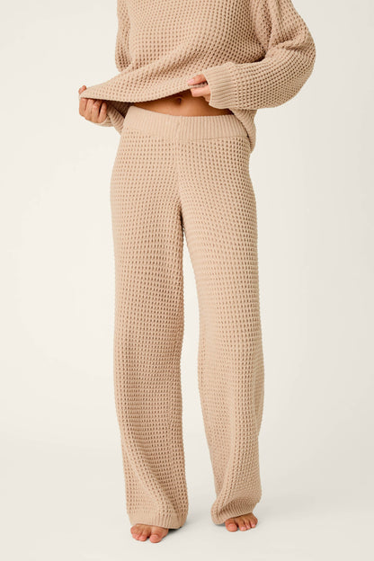 Cozy Chenille Waffle Smoky Beige Lounge Pants - SMOKE GRAY