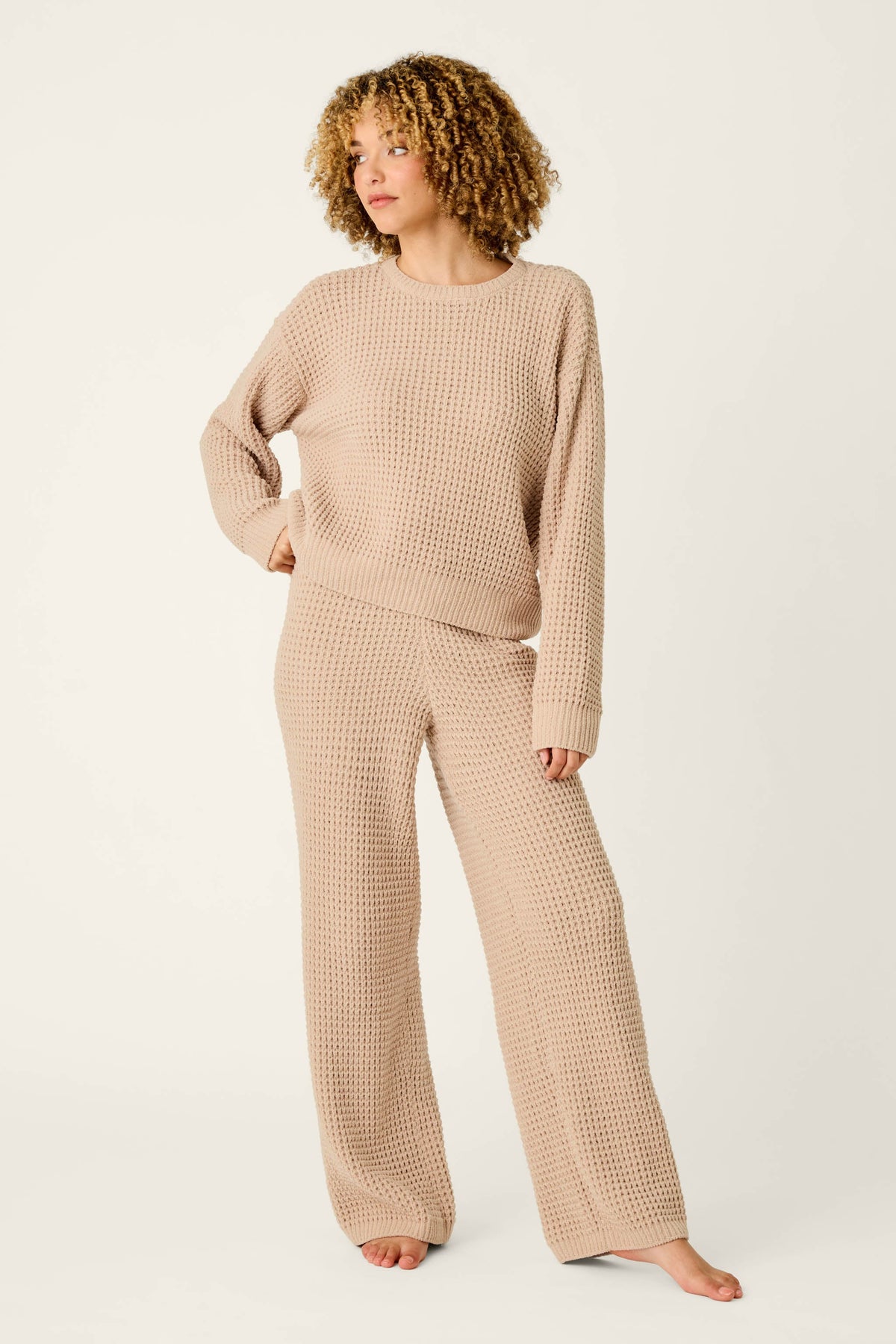 Cozy Chenille Waffle Smoky Beige Lounge Pants - SMOKE GRAY