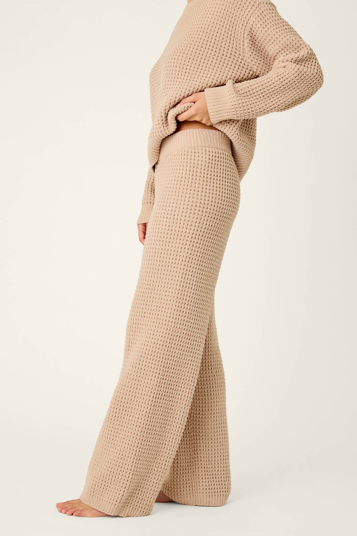 Cozy Chenille Waffle Smoky Beige Lounge Pants - SMOKE GRAY