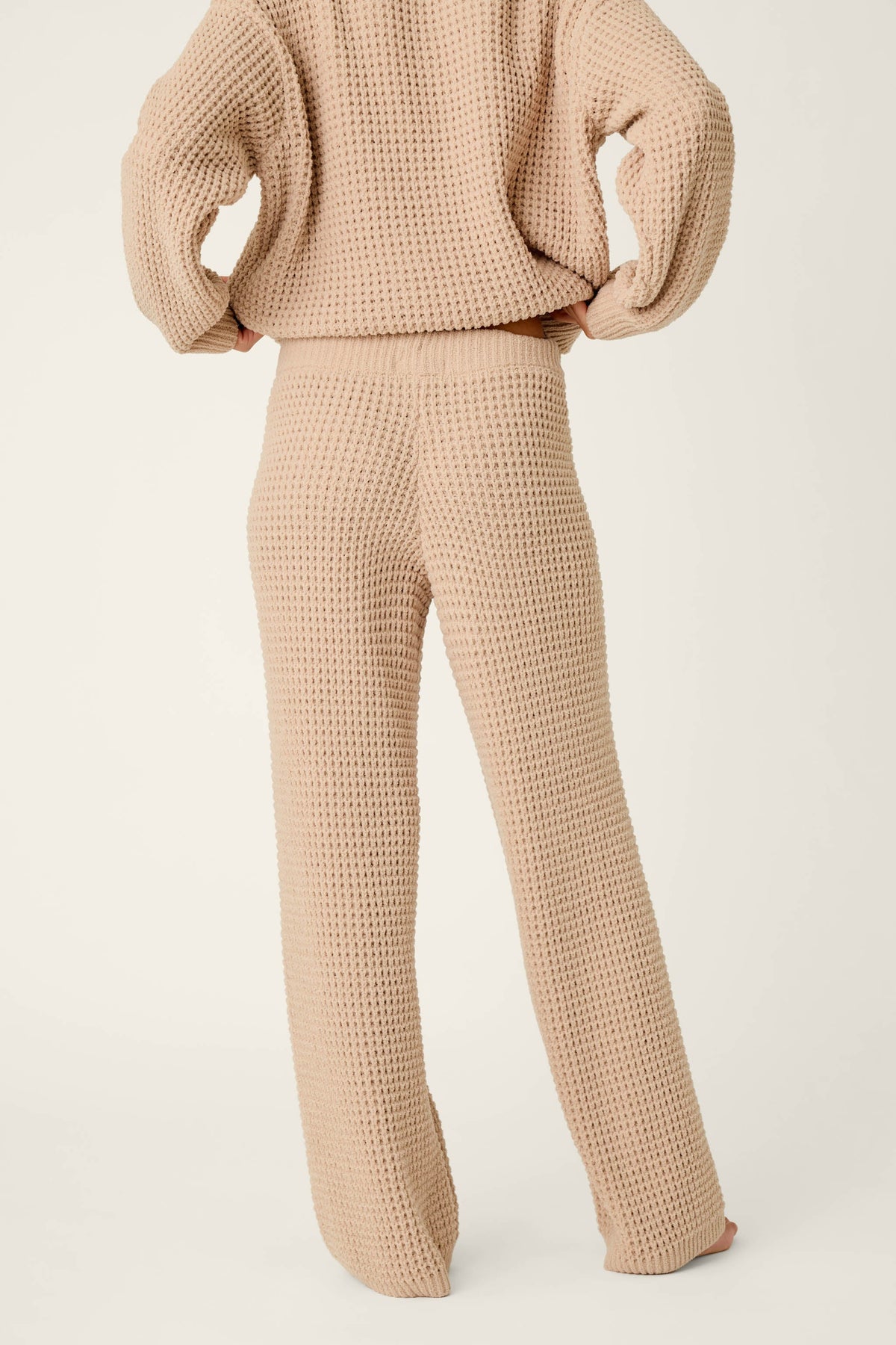 Cozy Chenille Waffle Smoky Beige Lounge Pants - SMOKE GRAY