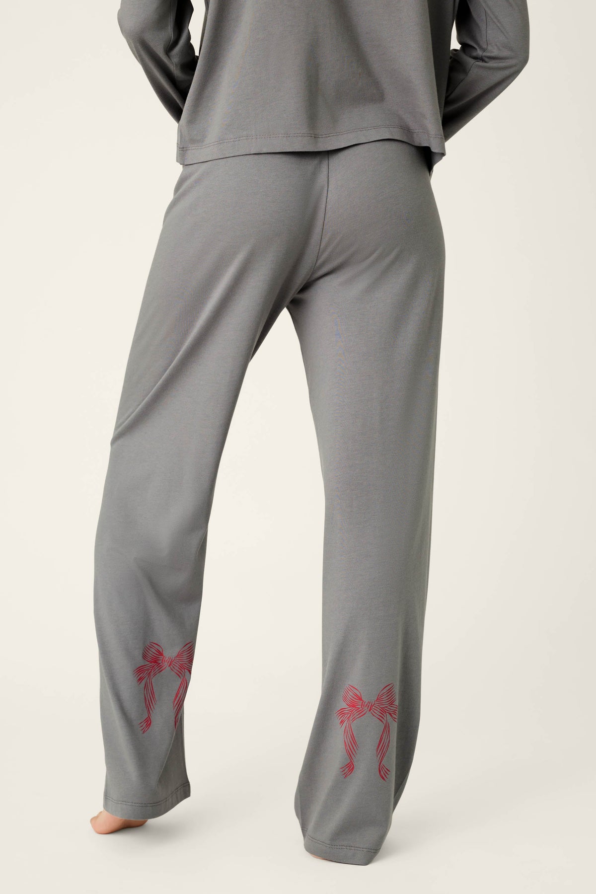 Bow Graphic Long Sleeve Pajama Set - NIGHT OWL