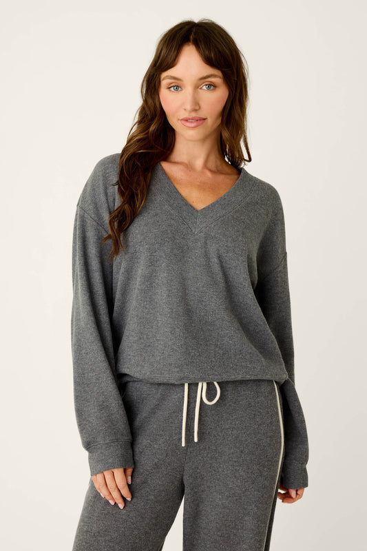 Weekday Waffles Deep Dive Charcoal Long Sleeve Top - H DARK CHARCOAL