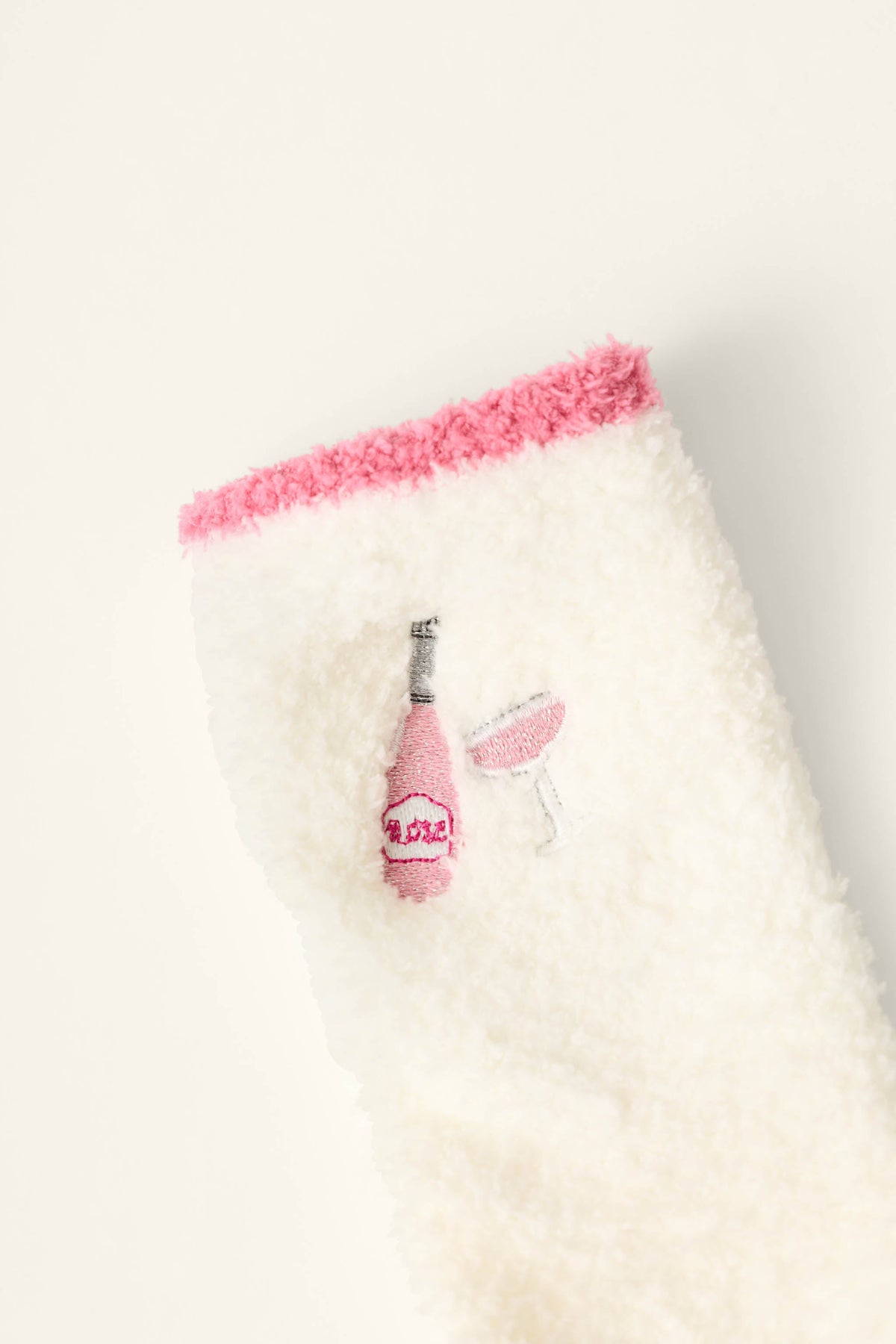 Sip, Sip, Sparkle Embroidered Socks - WHITE