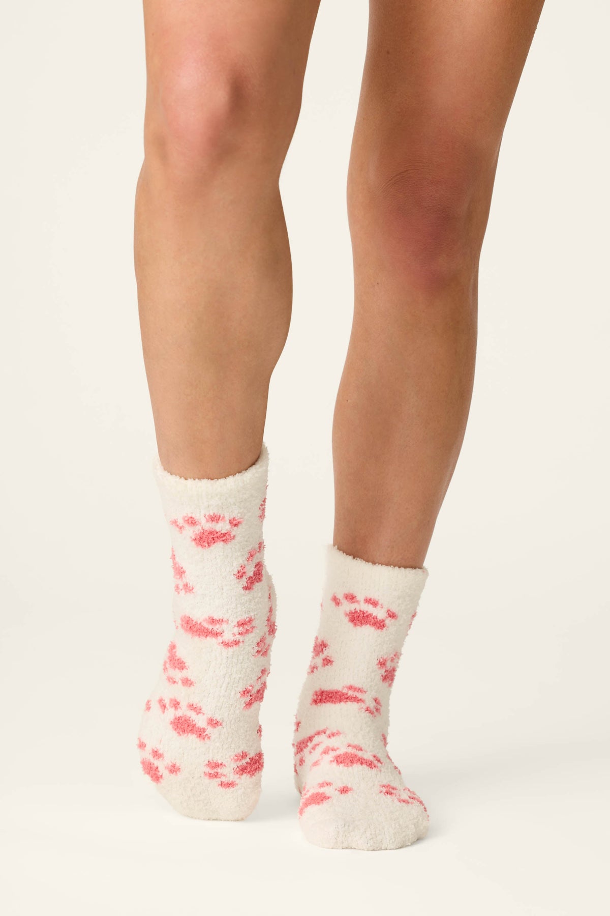 Pink Paw Print Socks - IVORY