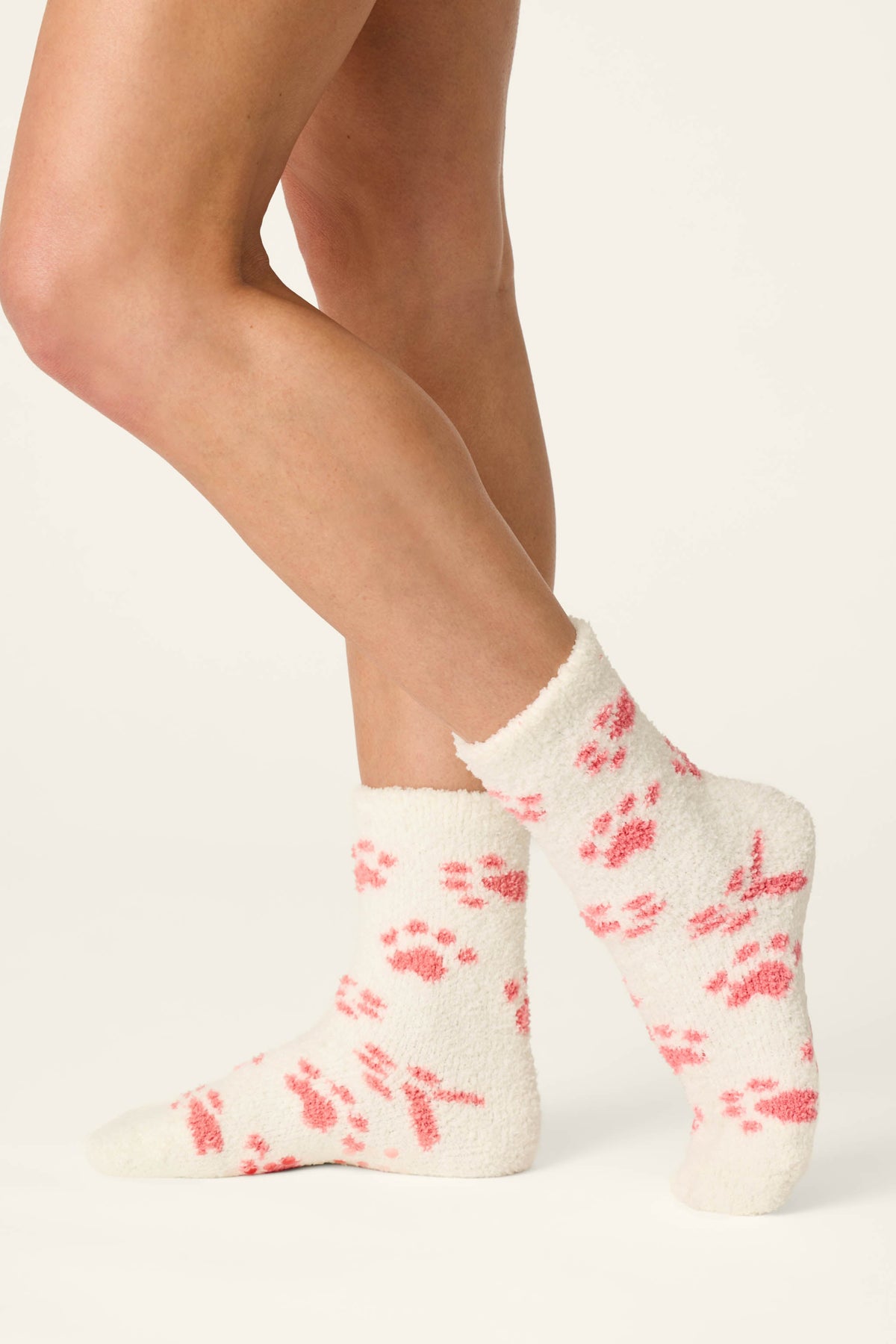 Pink Paw Print Socks - IVORY