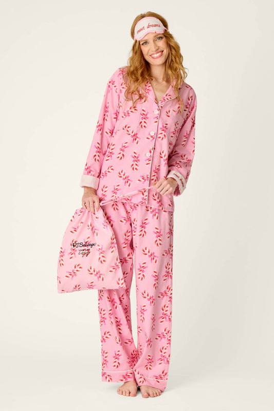 Sweeter Than Sugar Candy Cane Print 4-Piece PJ Set - BABY PINK