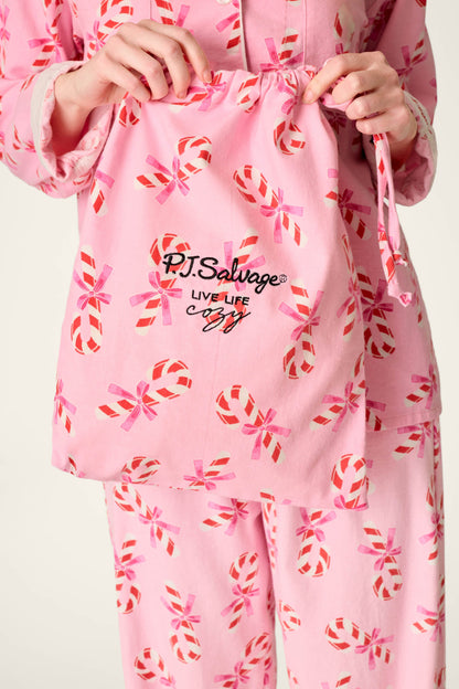 Sweeter Than Sugar Candy Cane Print 4-Piece PJ Set - BABY PINK