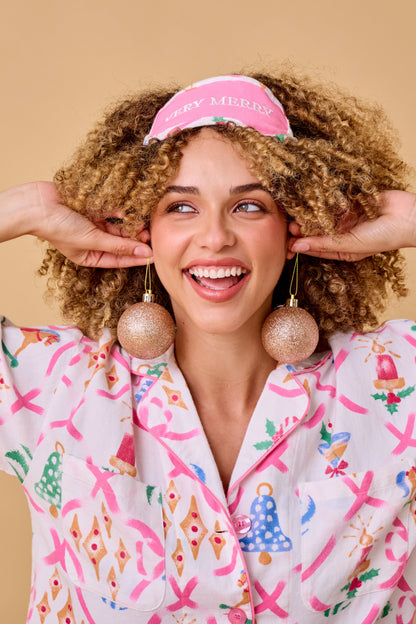 Deck the Halls Ornament Print 4-Piece PJ Set - MULTI