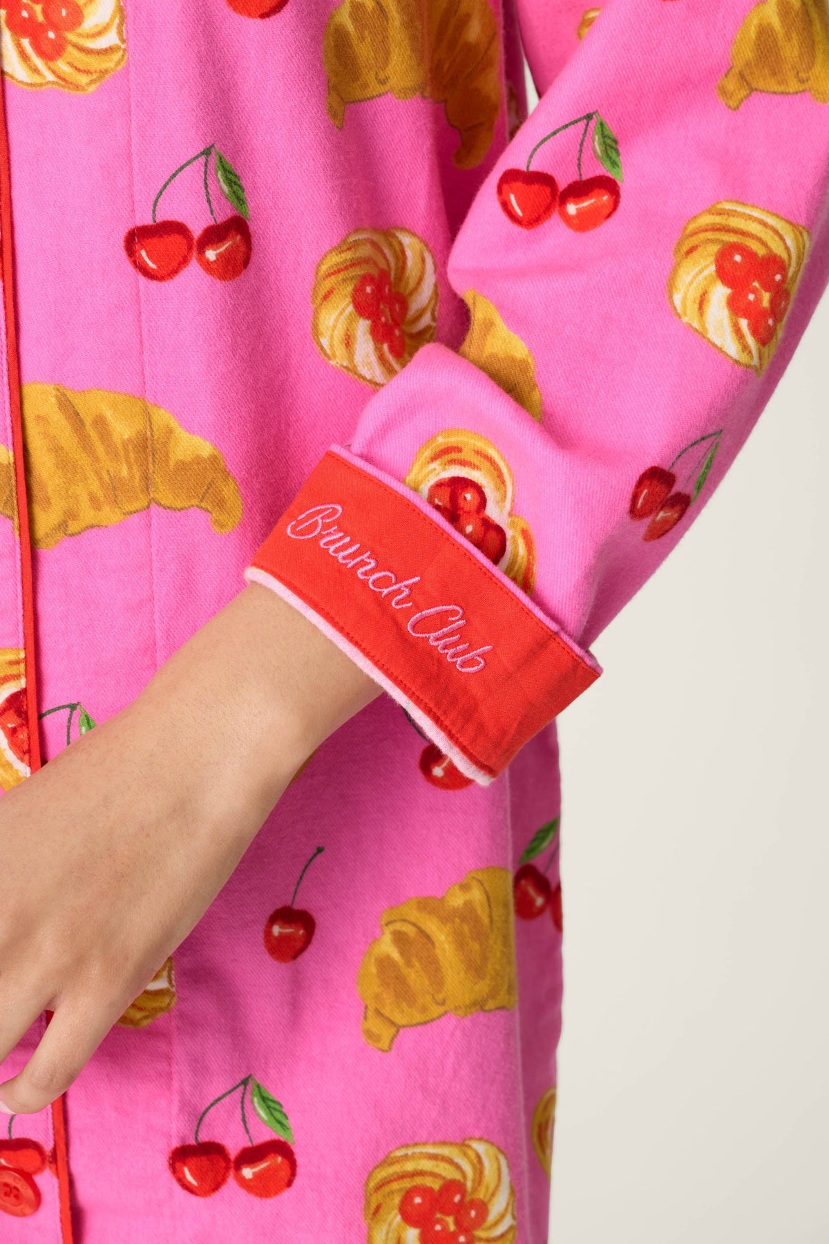 Sweet Cherry Tart Print Flannel Nightshirt - PINK ROSE