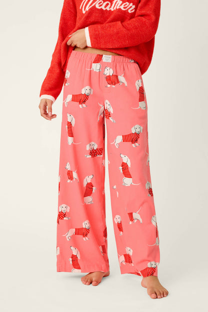 Dachshund Print Flannel Pajama Pants - CONCH SHELL