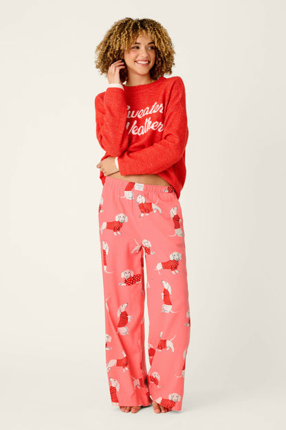 Dachshund Print Flannel Pajama Pants - CONCH SHELL
