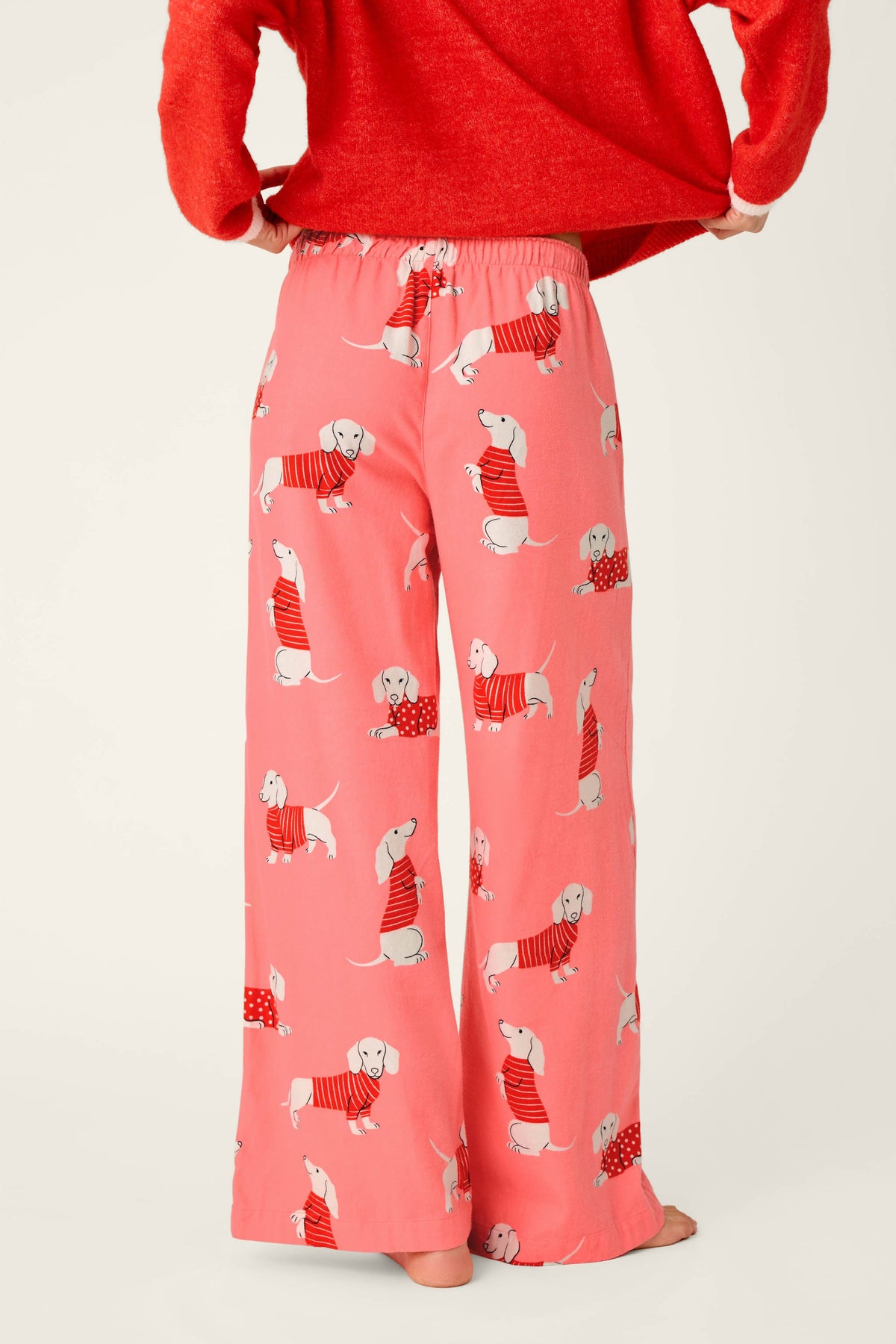 Dachshund Print Flannel Pajama Pants - CONCH SHELL