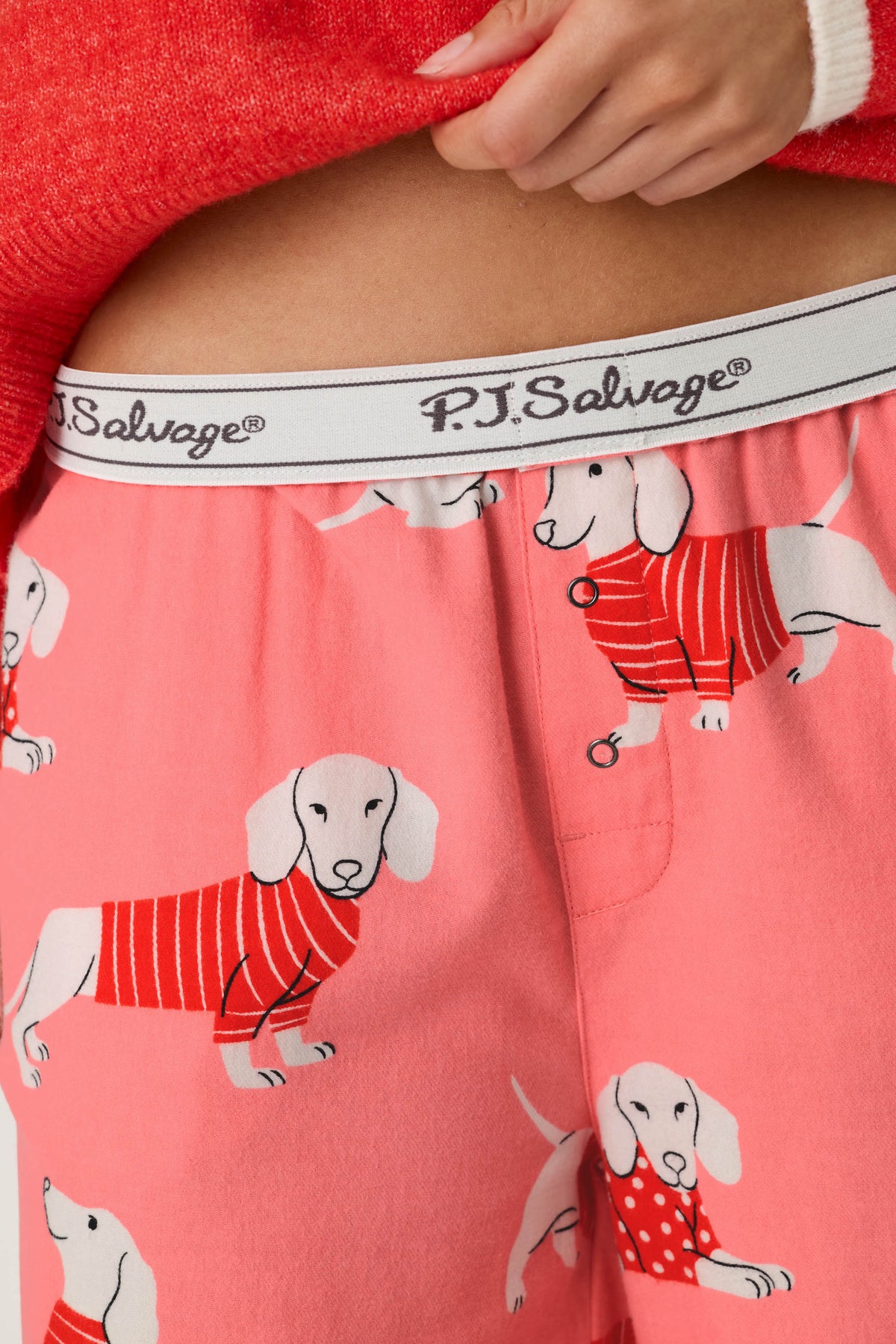 Dachshund Print Flannel Pajama Pants - CONCH SHELL