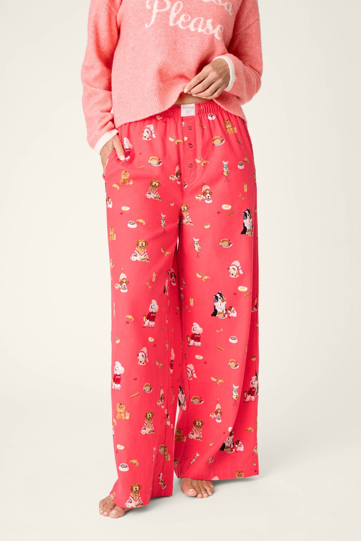 Dogs Who Brunch Flannel Pajama Pants - DARK CORAL