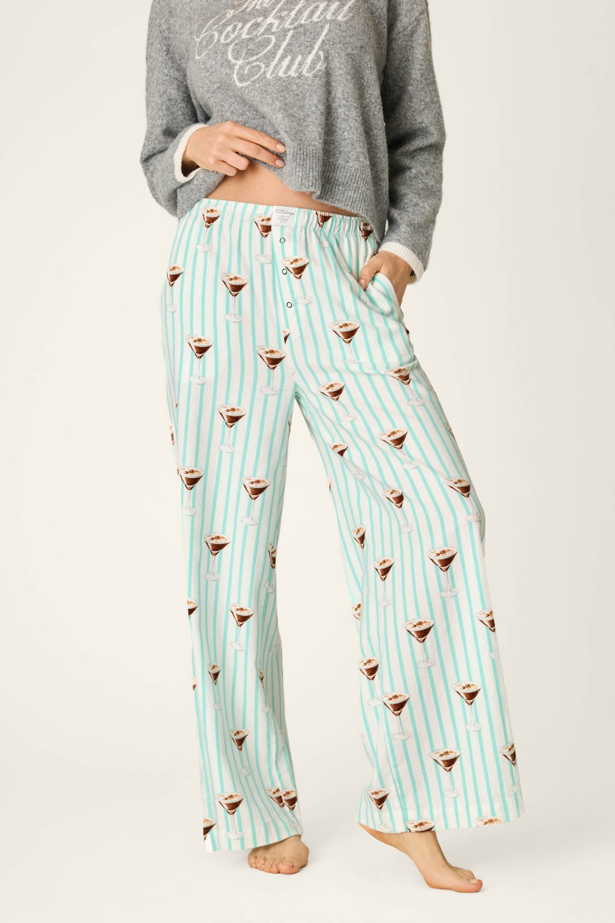 Espresso Martini Print Flannel Pajama Pants - POOL BLUE