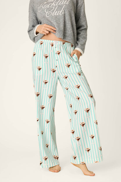 Espresso Martini Print Flannel Pajama Pants - POOL BLUE