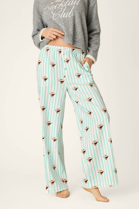 Espresso Martini Print Flannel Pajama Pants - POOL BLUE