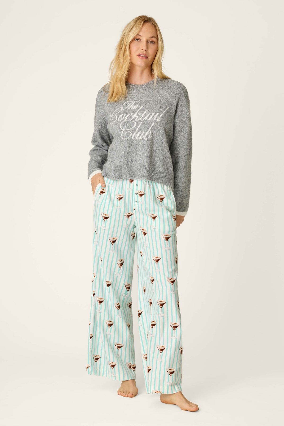 Espresso Martini Print Flannel Pajama Pants - POOL BLUE