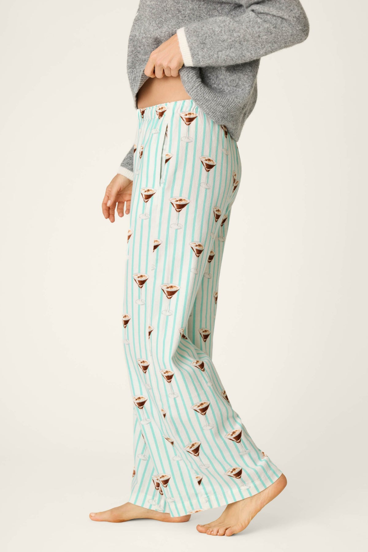 Espresso Martini Print Flannel Pajama Pants - POOL BLUE