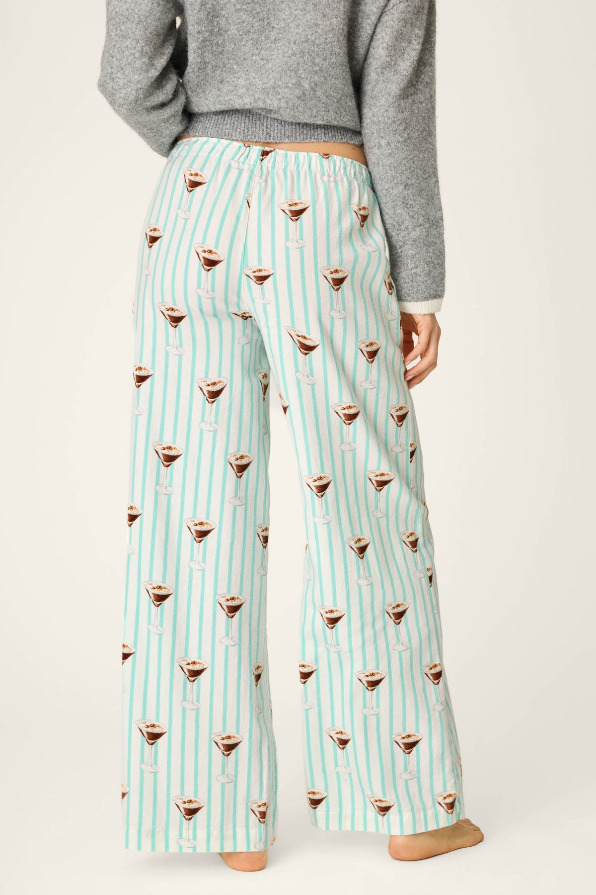 Espresso Martini Print Flannel Pajama Pants - POOL BLUE