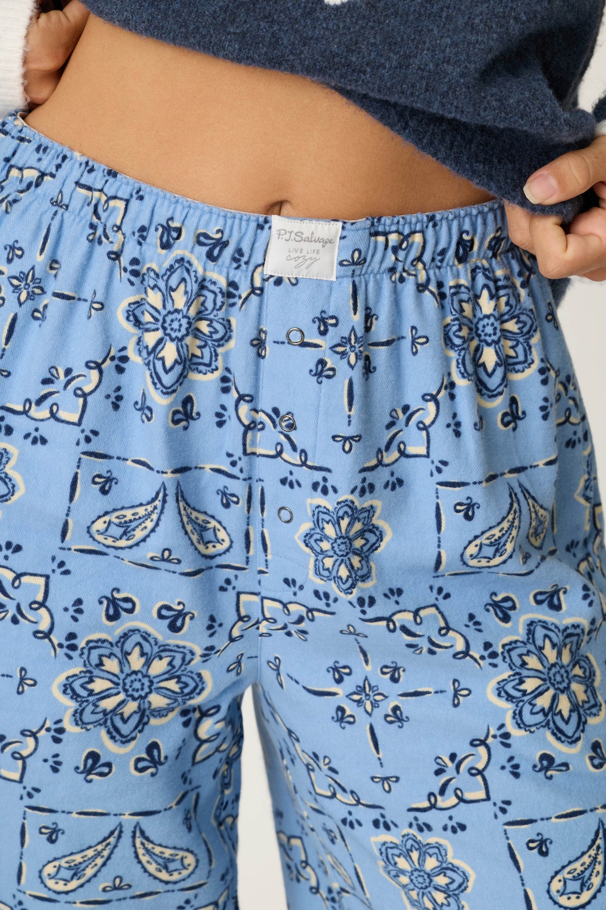 Classic Paisley Bandana Print Flannel Pajama Pants - SOFT CHAMBRAY