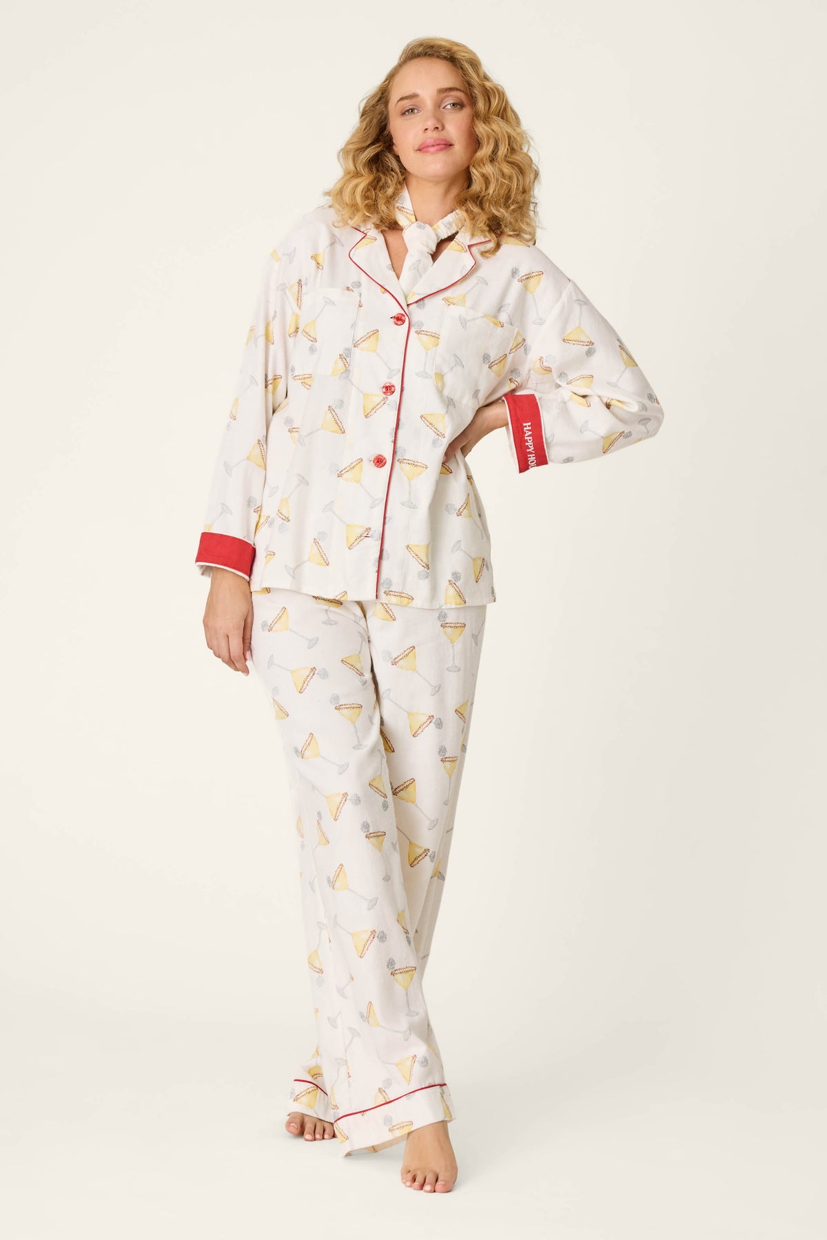 Happy Hour Cocktail Print 3-Piece Flannel PJ Set - AFTERGLOW